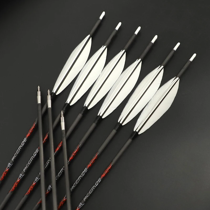 

6/12pcs Hunting Archery Pure Carbon Arrows ID 5.2mm spine 300/350/400/500/600/700 5in Turkey Feather for Bow Shooting Hunting