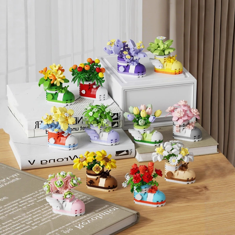 New product creative micro-particle leisure building block toys Shoe Flower Qimeng series desktop decoration ornaments gift