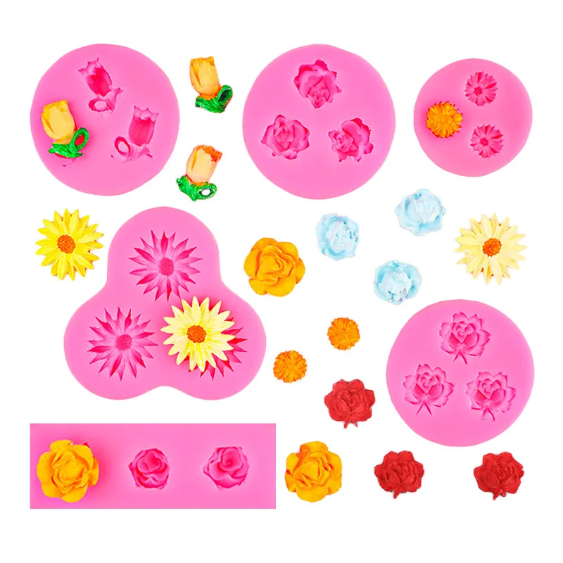 Little Daisy Tulip Cake Decoration Silicone Mold Cookie Fondant Jelly Pudding Mould 15-175