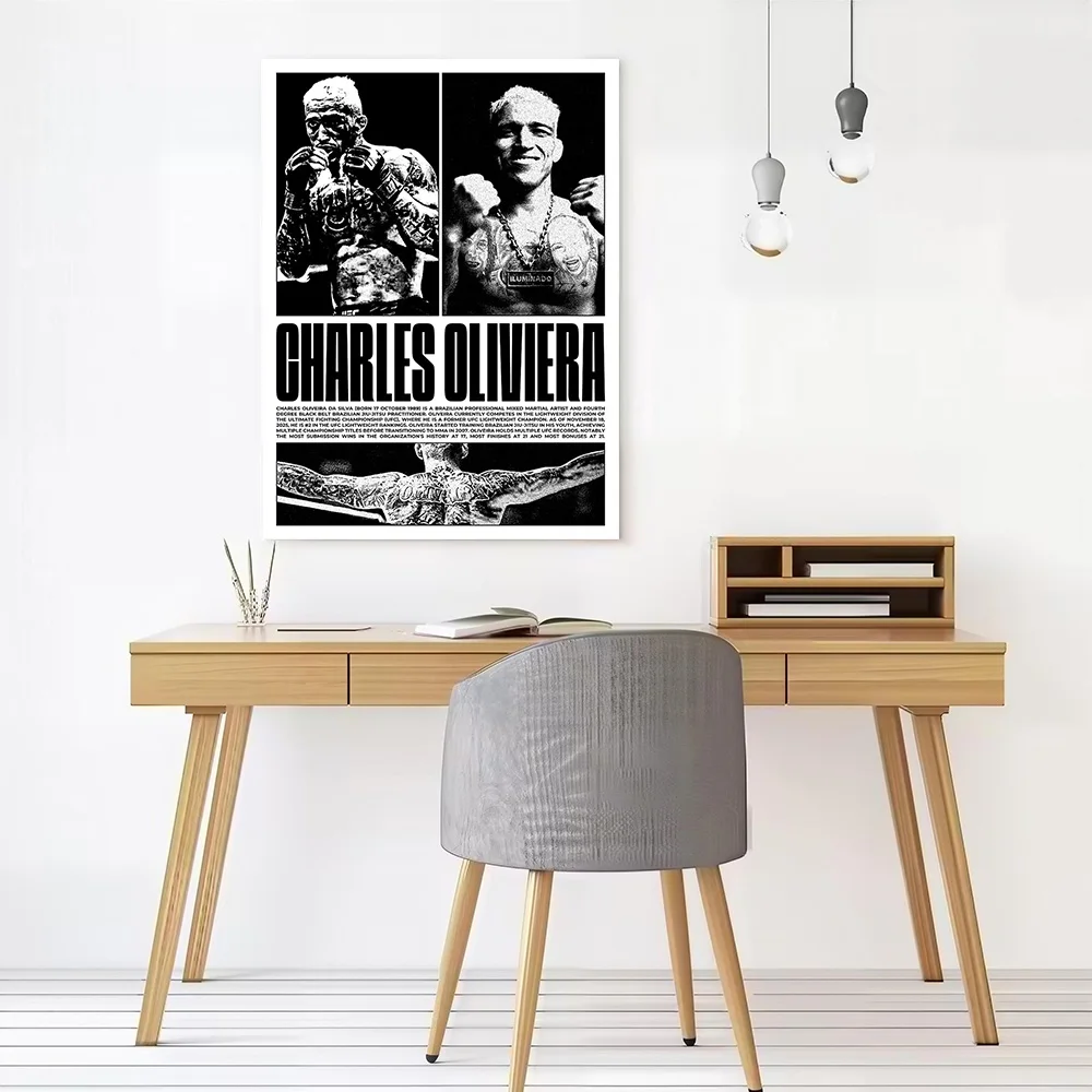 Charles Oliveira Black and White Canvas Poster Customizable Printed Canvas Painting Wall Art for Fans Room Decoration Aesthetic