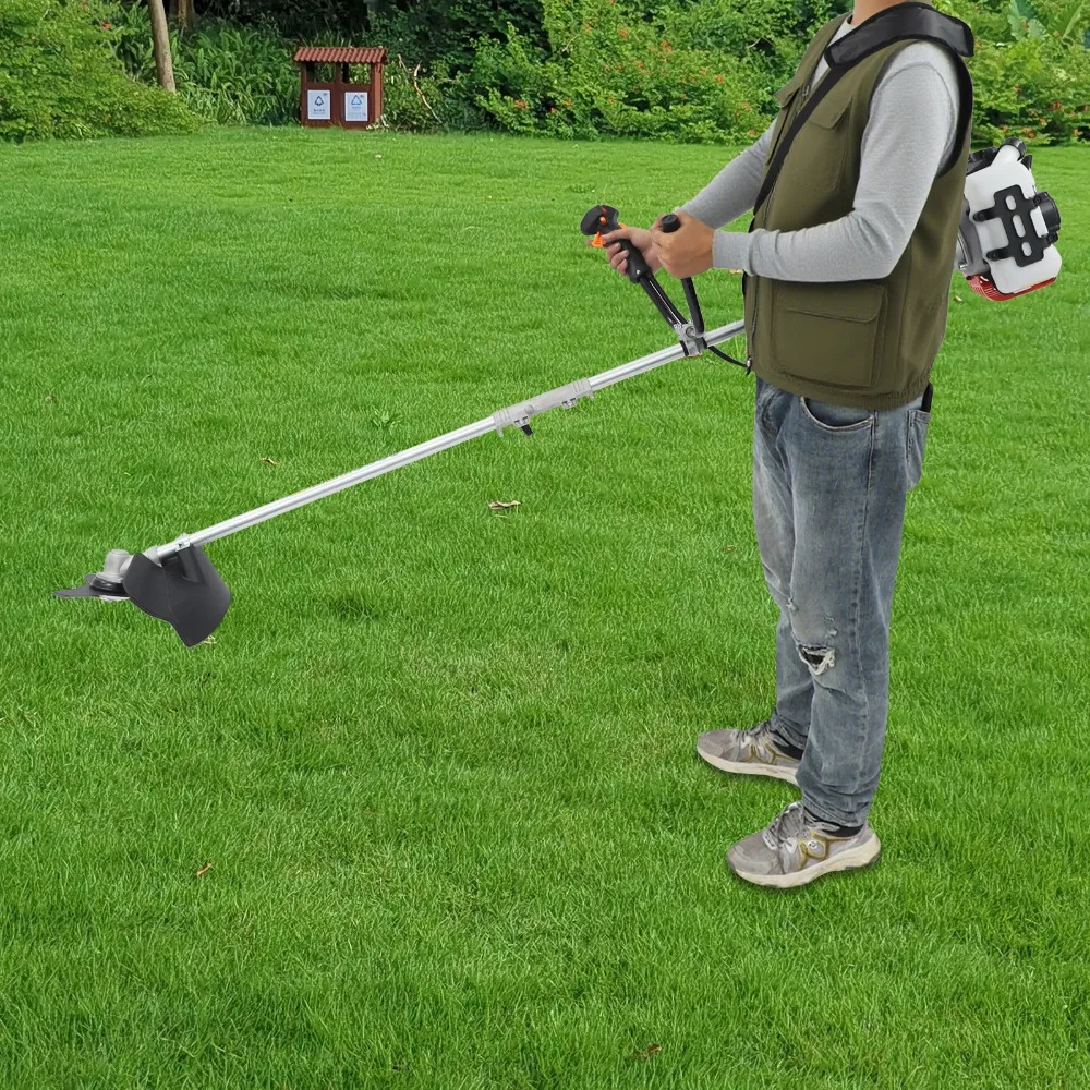 Gas Weed Trimmer, Gas String Trimmer, Petrol Lawn Mower, 42.7cc 2-Stroke Engine, Shoulder Strap, Durable Aluminum and Plastic