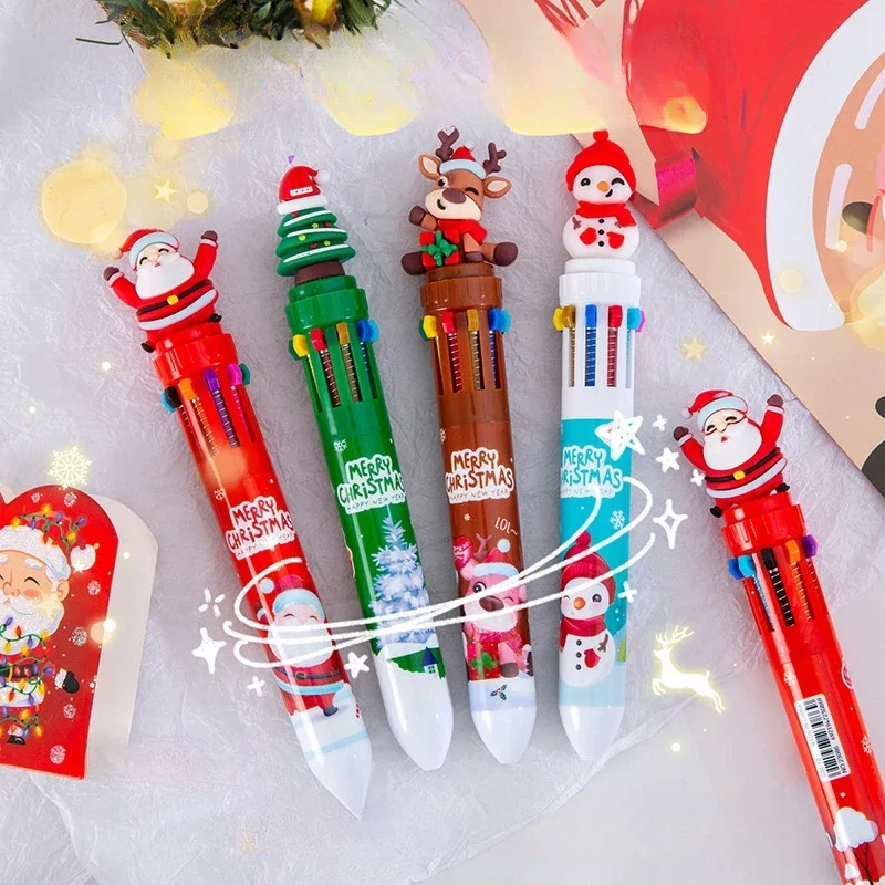 20Pcs/Lot Cute Kawaii Multicolor Ballpoint Pen Cartoon Santa Claus Snowmen Elk Tree 10 Color Ball Pens School Stationery Gifts