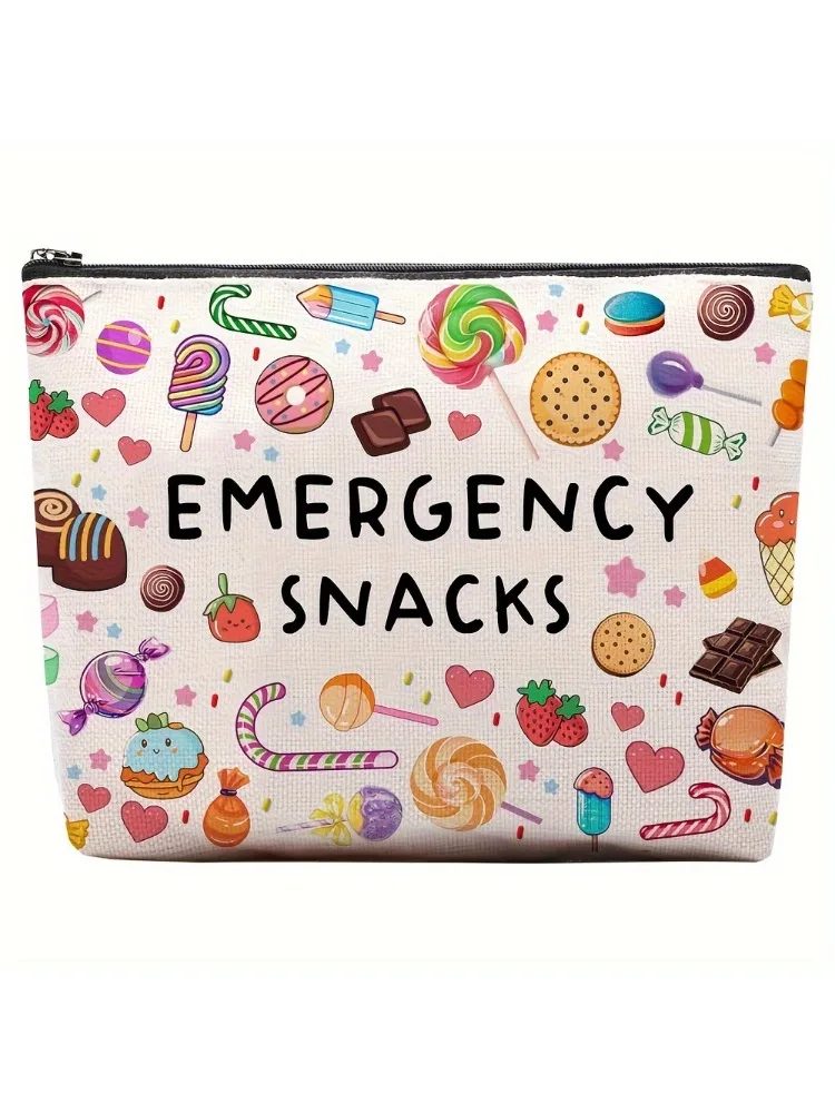 Sac de maquillage pour collations d'urgence, conception amusante de friandises, pochette de voyage légère pour femmes, organisateur cosmétique Compact, fermeture à glissière