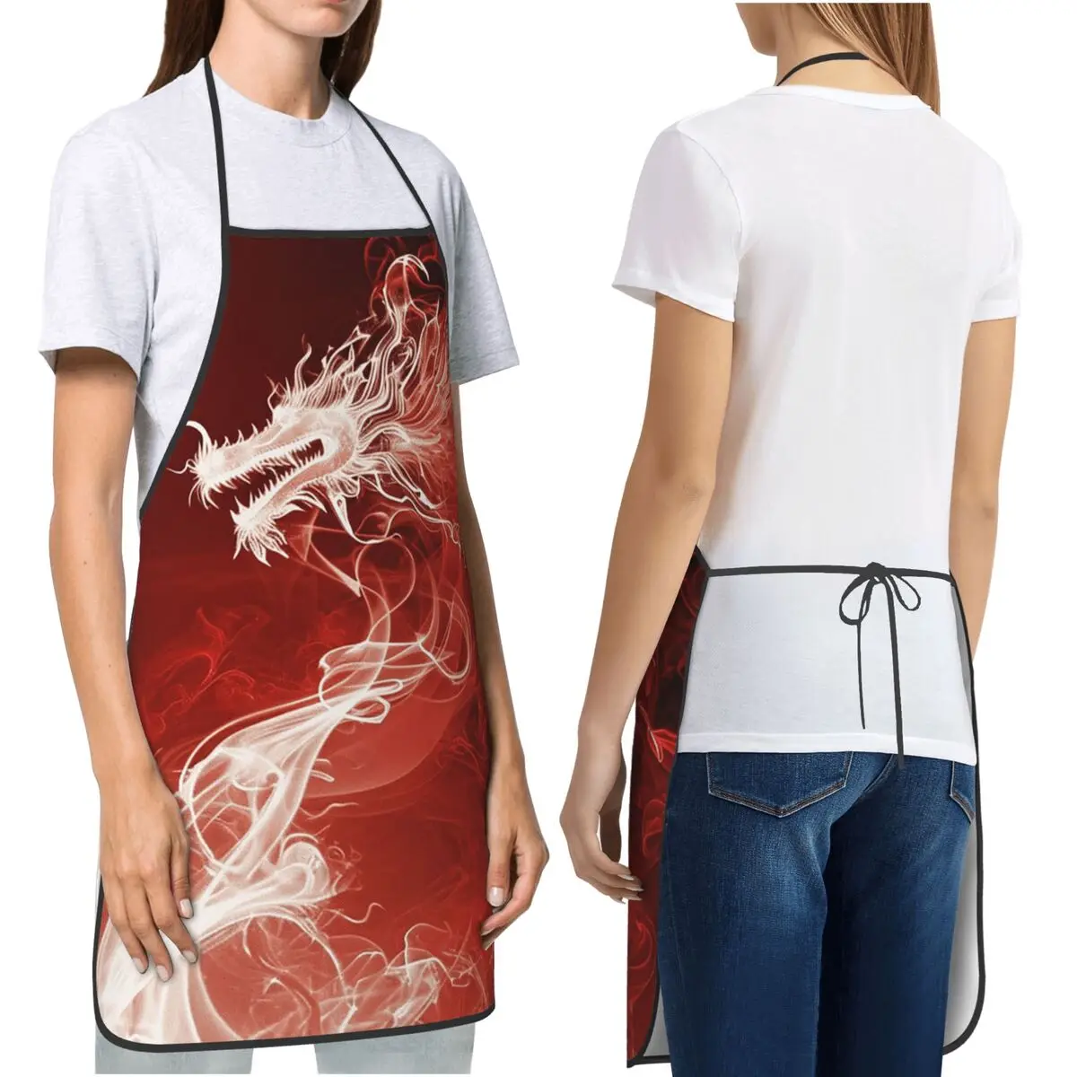 Red Fire Dragon Aprons Chef Cooking Baking Tablier Bib Kitchen Cleaning Pinafore for Women Men Painting