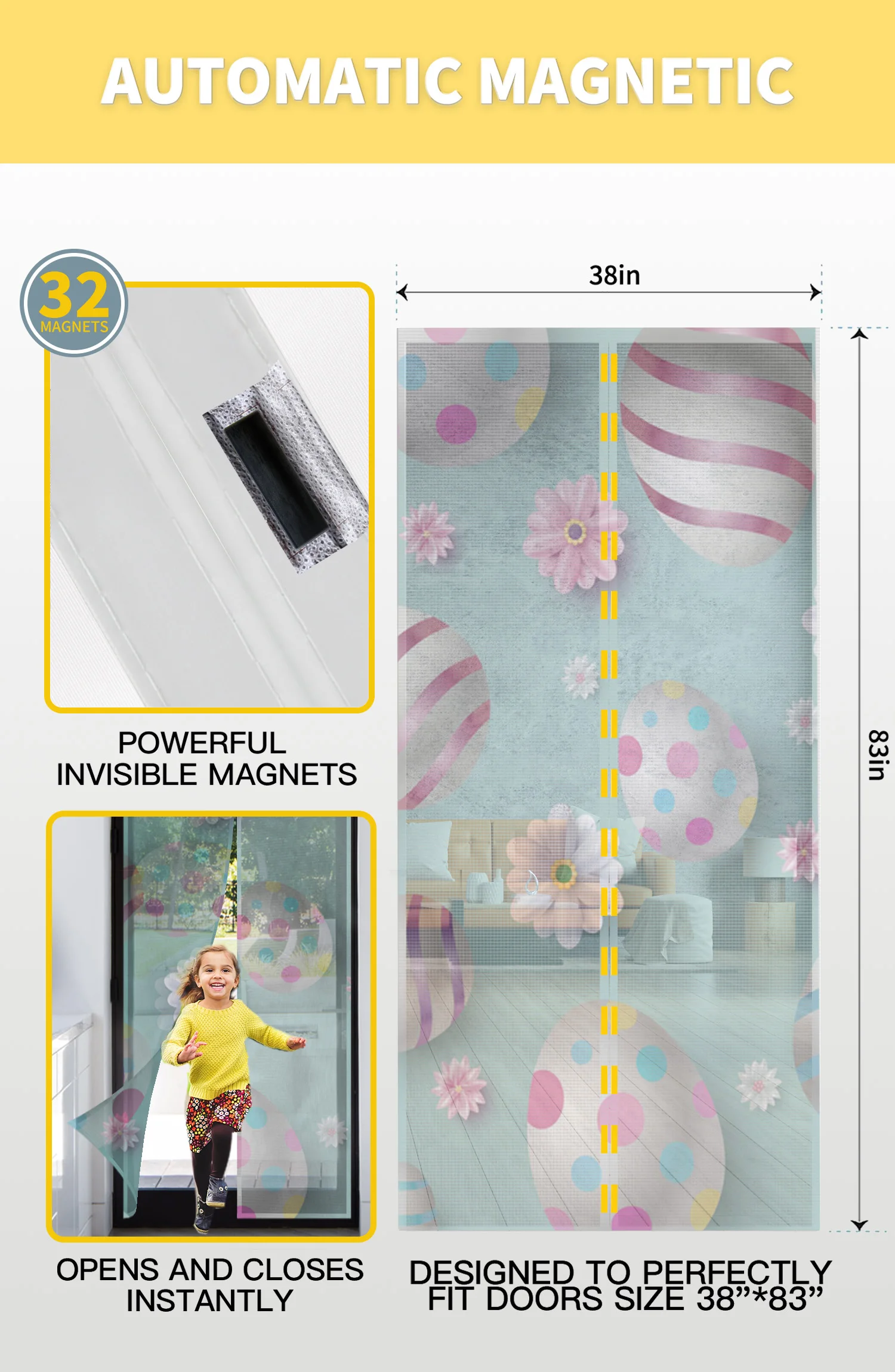 Easter Egg Flowers Are Pink Blue Kitchen Curtain Magnetic Mosquito Net Curtains Summer Bedroom Anti Insect Door Curtain