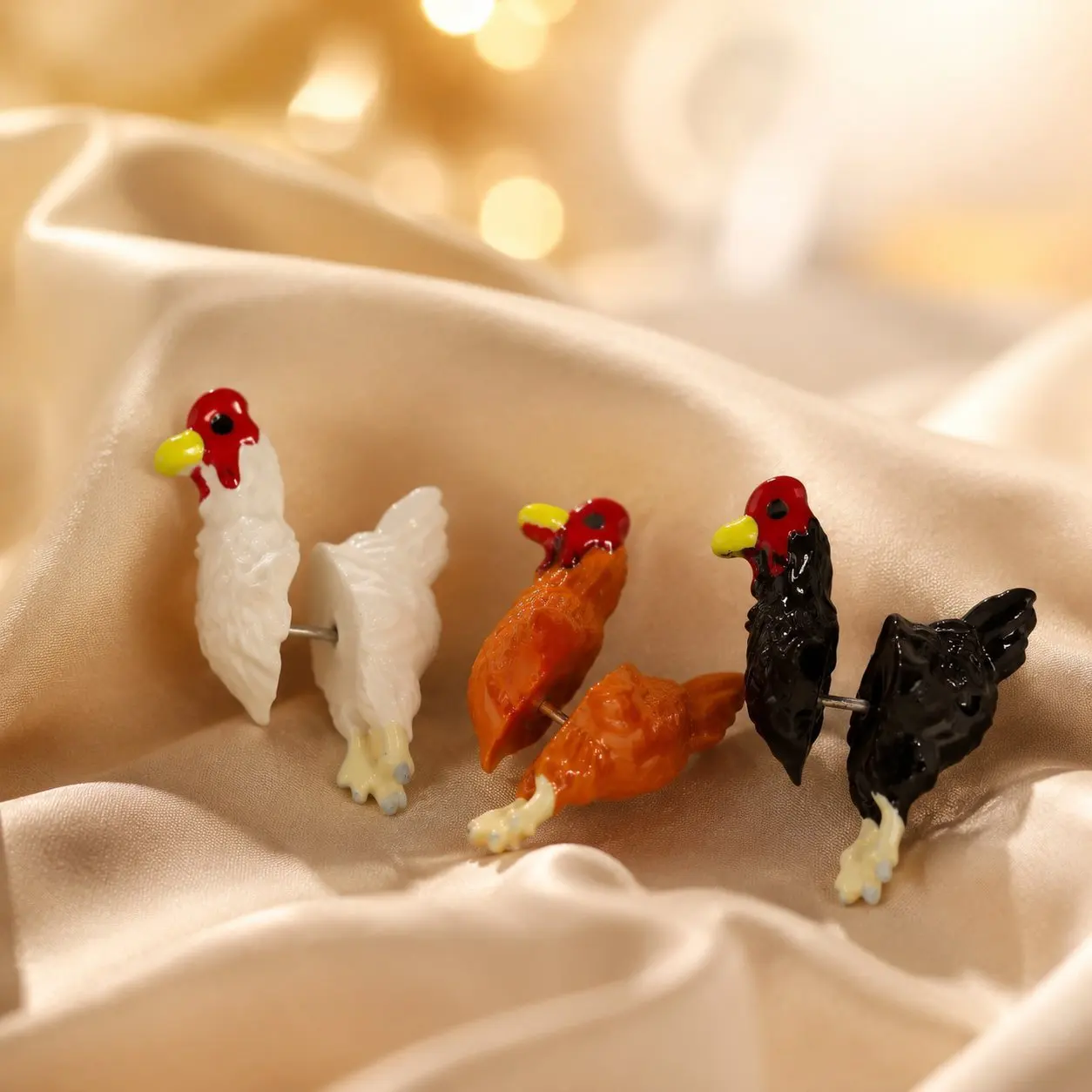 Creative Painted Cartoon Chicken Stud Earrings For Women Unisex Simulation Chick Animal Earrings Personalized Fashion Accessory