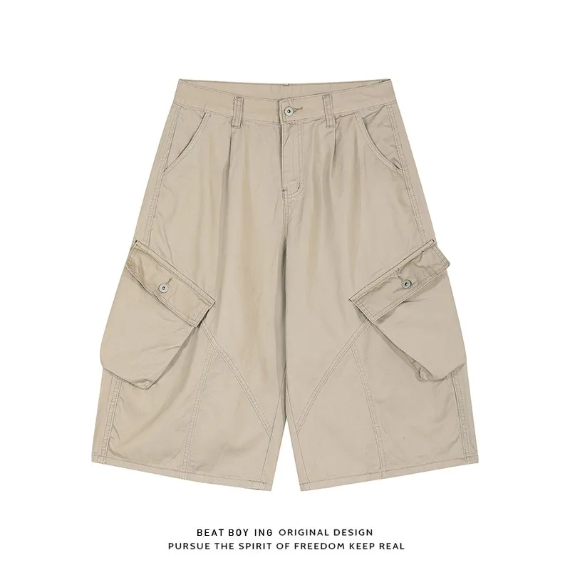 

American Retro Multi-Buled Pleated ket Seven-Foot Straight-Leg Loose Workwear orts for Men And Women High Street Sle