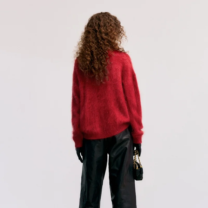 Birdtree, maglione lavorato a maglia con paillettes 100% cashmere, maglieria a maniche lunghe con scollo a O da donna, pullover allentato autunno 2025 T59002JF