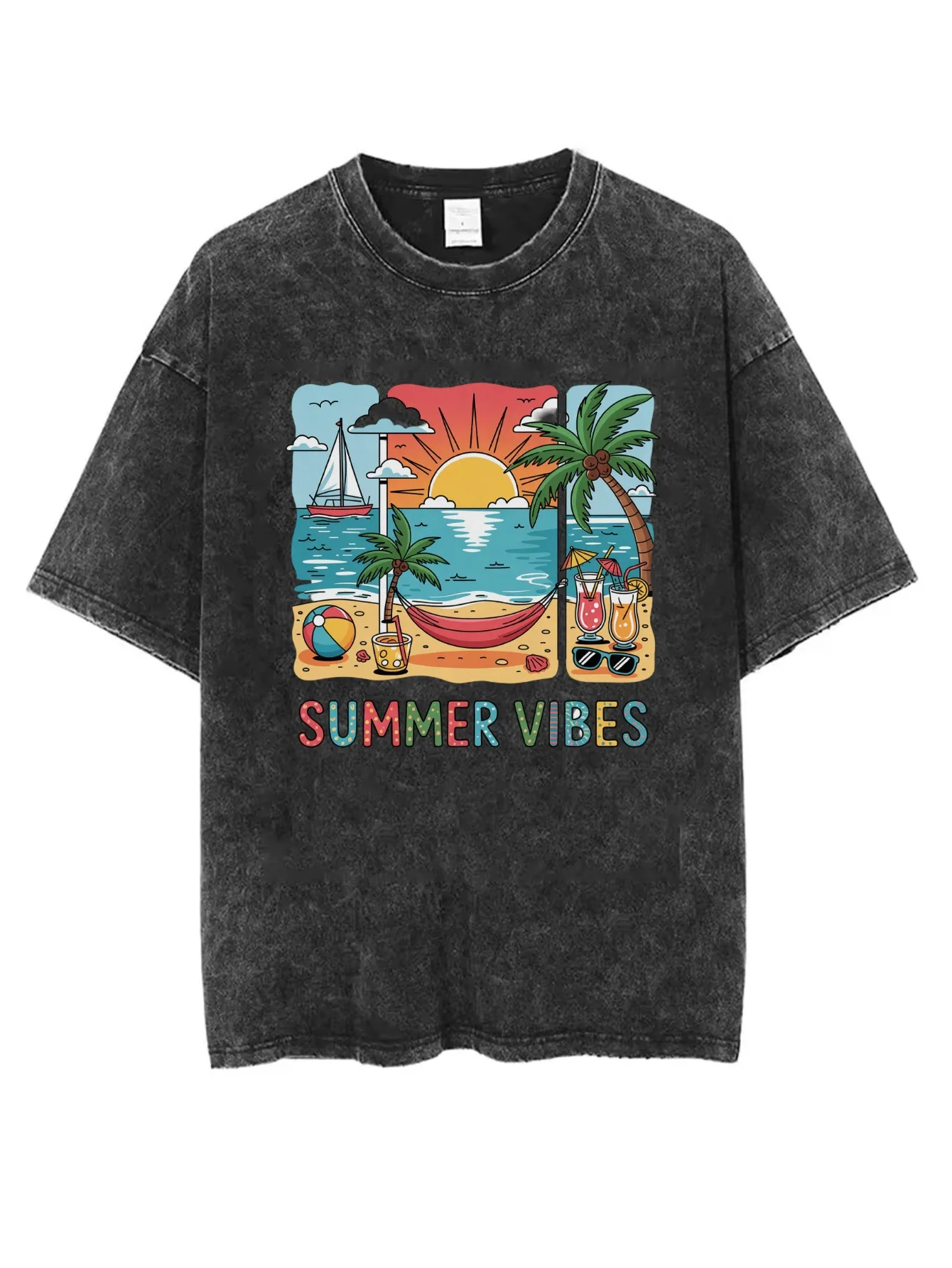 تي شيرت أسود مريح مغسول الأكثر مبيعًا، فضفاض مناسب بطباعة الهالوين ورقبة دائرية، ملابس شتوية غير رسمية للنساء والرجال