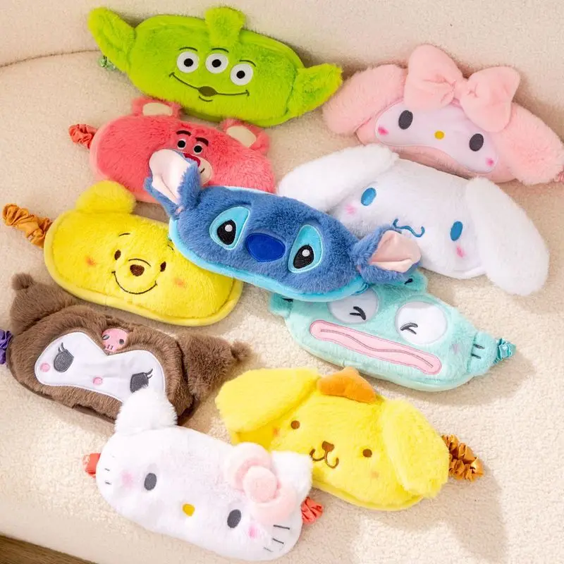 Cute Sanrio Disney Sleep Eye Mask Cartoon Travel Blackout Eye Mask For Students To Relieve Eye Fatigue Plush Breathable Eye Mask