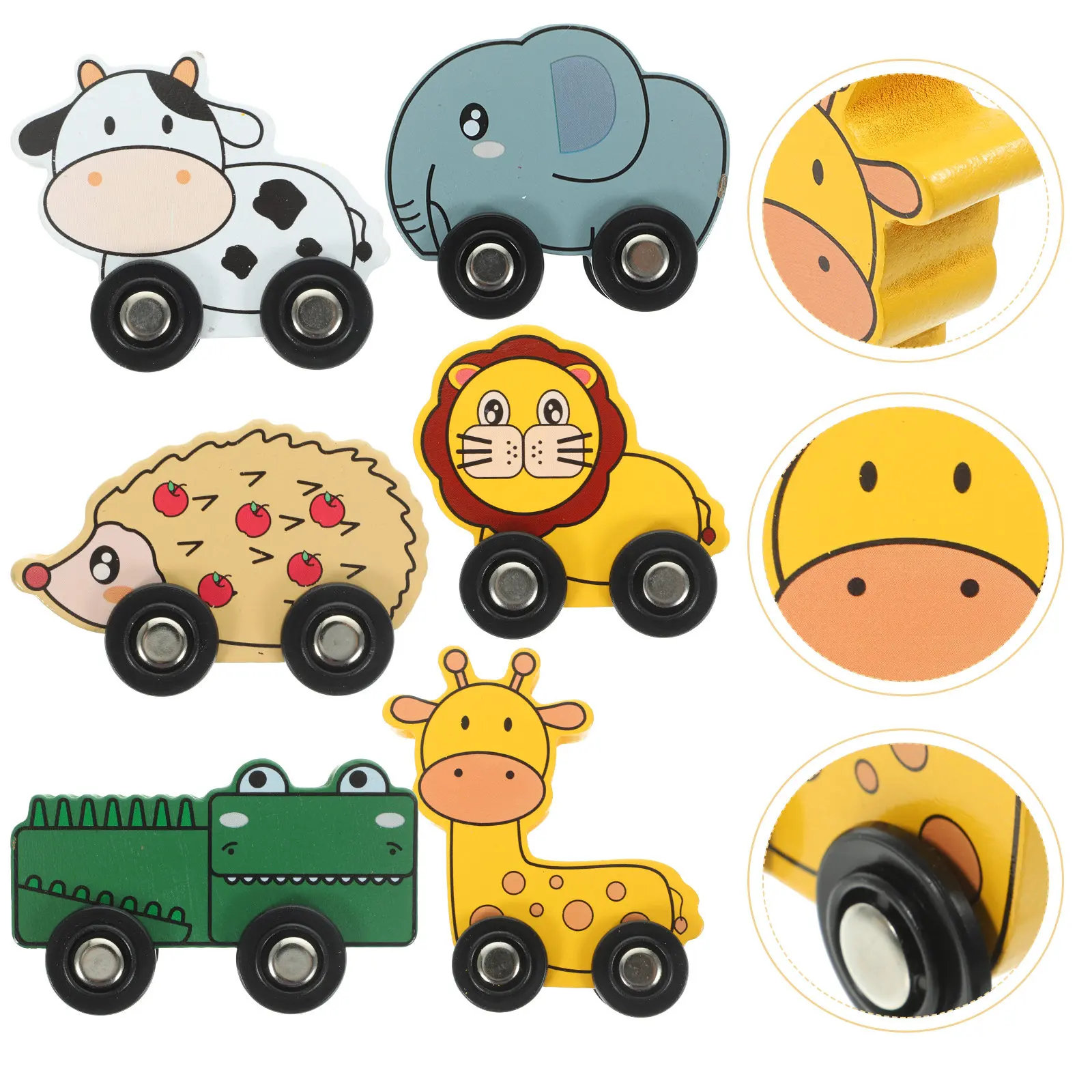 ชุดรถไฟไม้ 6 ชิ้น ลายสัตว์ สำหรับเด็กเล็ก เสริมพัฒนาการเรียนรู้