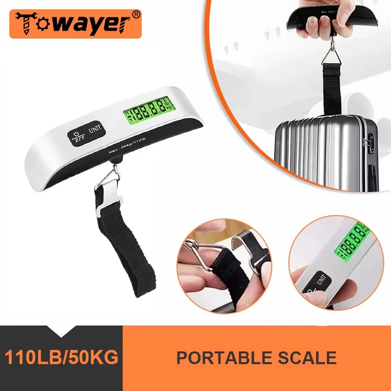 

110lb/50kg Digital Display Portable Outdoor Travel Scale Electronic Luggage Hanging Travel Scale Luggage Balancing Tool