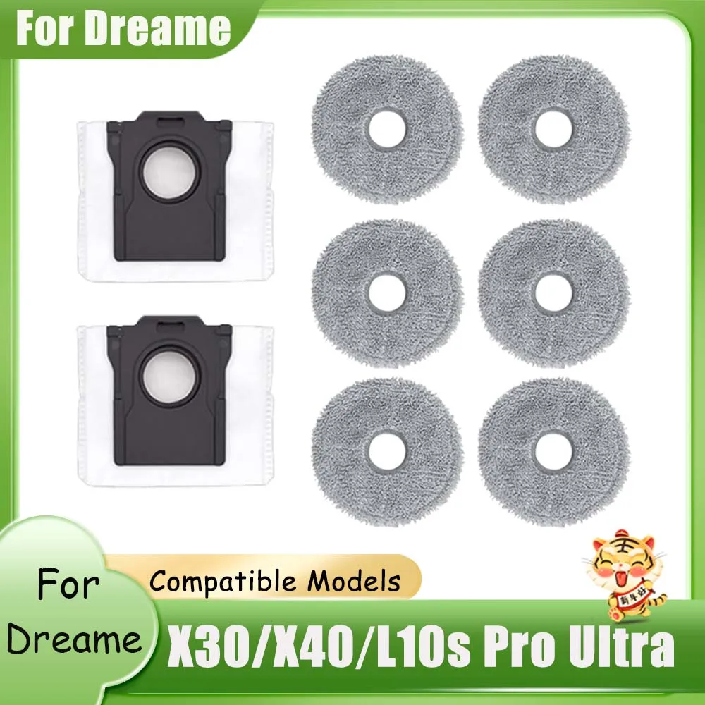 Dust Bags For Dreame X40 Ultra X30 Ultra L10s Pro Ultra Vacuum Cleaner Accessories Rag Garbage Bags Mop Cloths Mop Pads Parts