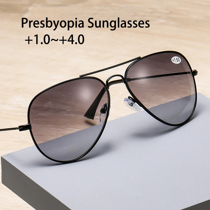 

Vintage Pilot Presbyopia Sunglasses for Men Women Classic Black Metal Frame Anti UV400 Reading Glasses +1.0+1.5+2.0+2.5+3.0+3.5