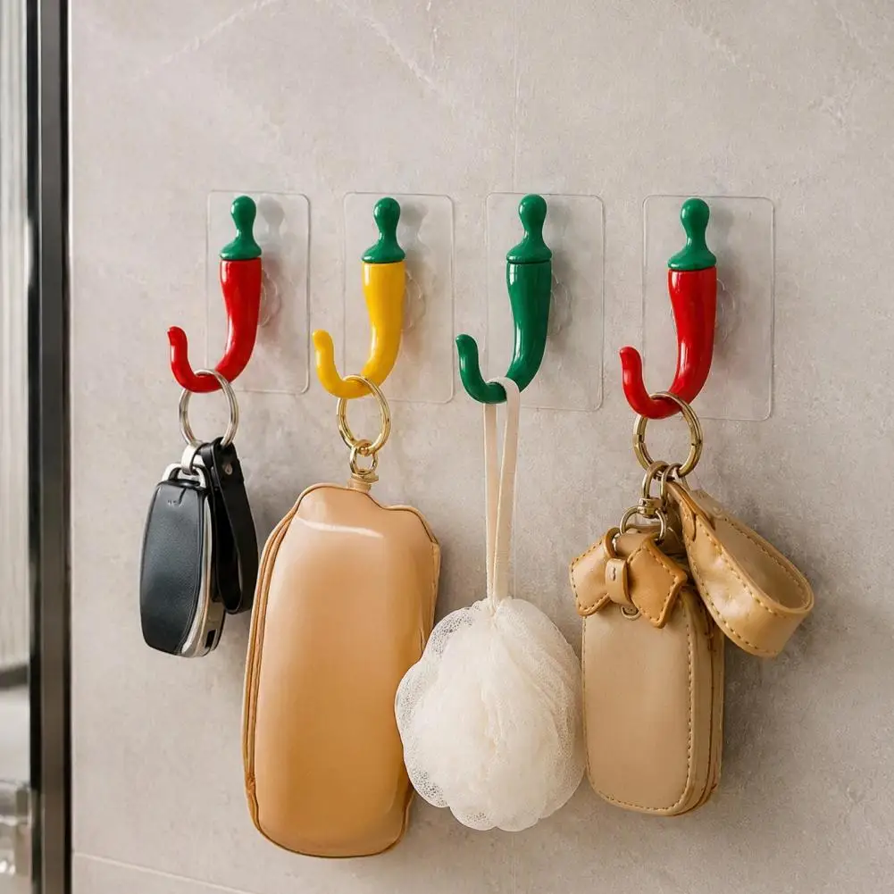 Heavy Duty Hanging Hooks Entrance Key Hanger 2pcs Chili Adhesive Hooks Heavy Duty Punch-free Wall Hangers Cute for Kitchen