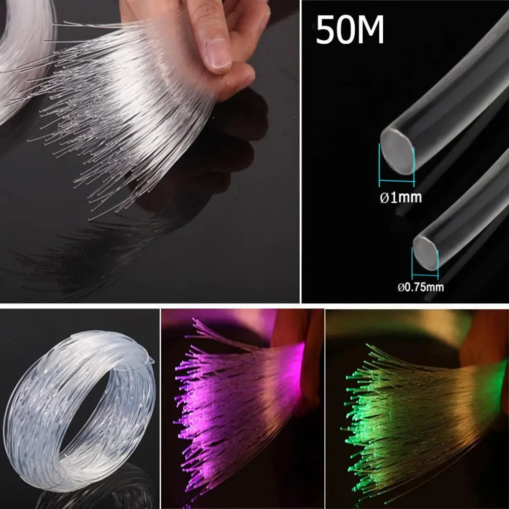 50mx0.75mm/1.0mm New Home DIY Clear  Decoration PMMA  Fiber Optic Cable  End Glow  Led Light