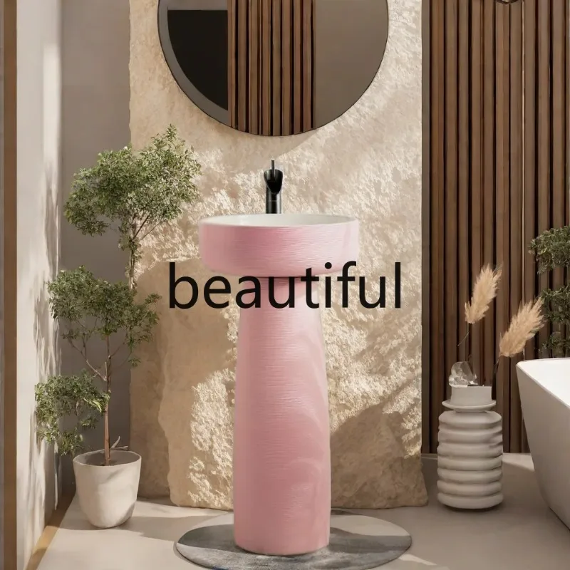 B73 Pink column type washbasin ceramic small apartment, balcony outdoor garden tea room washbasin integrated