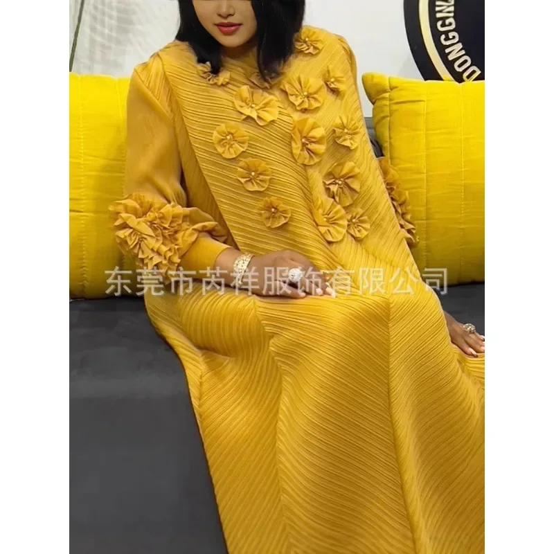 

Dress Long Elegant Blue Arabian Robe High Collar Patchwork Loose Women's Spring and Autumn Clothing 2025