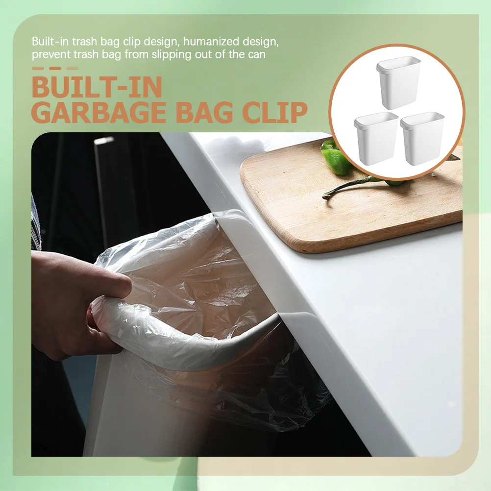 

3pcs Long Rectangle Trash Can With Bag Clip Anti-Slip Stain-Resistant Multi-Functional Garbage Container For Bedroom Kitchen