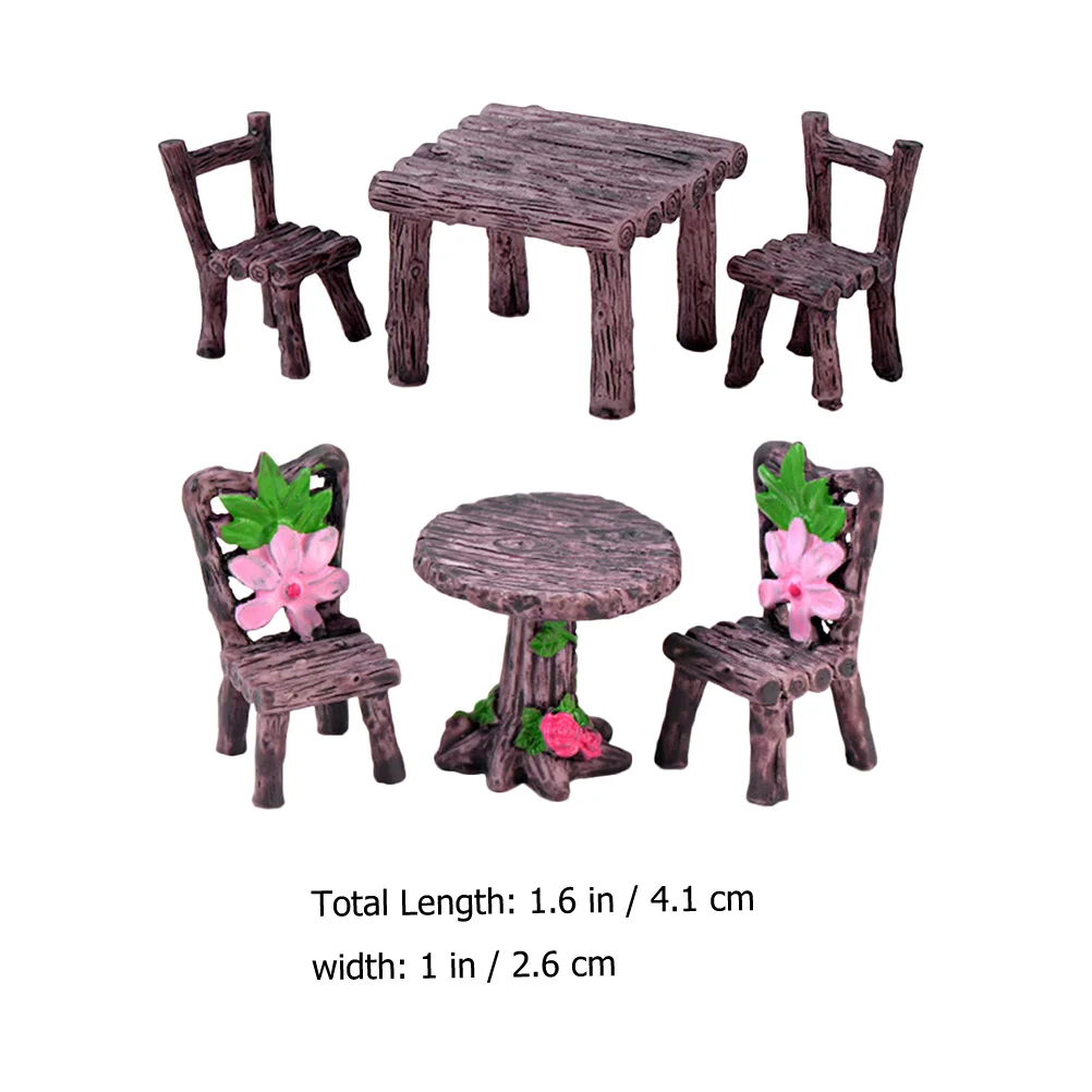 طقم كراسي طاولة مصغرة مكون من قطعتين لديكور الحديقة الصغيرة وإكسسوارات أثاث صغيرة واقعية طقم منزل خشبي صغير #5