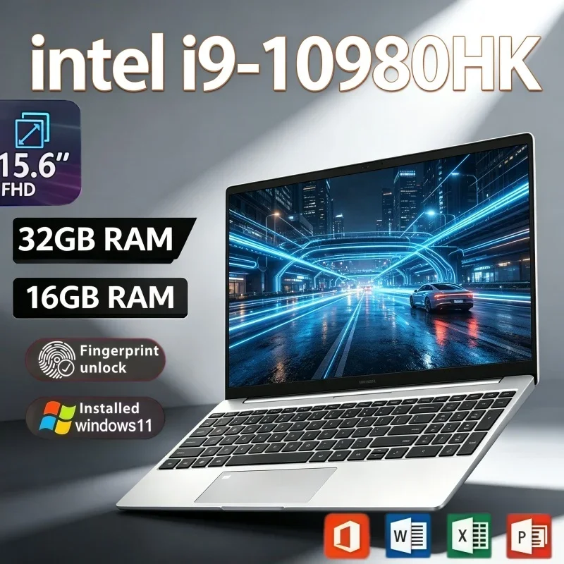 Intel I9-10980HK Slim Notebook 15.6 Inch 32GB RAM 2TB SSD Win11 Fingerprint Computer For Game And Office Work
