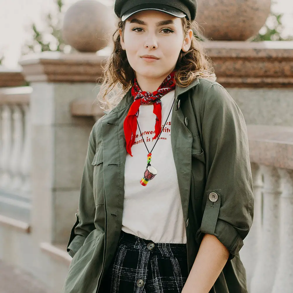 

3Pcs African Drum Necklace Mini Djembe Pendant Handcrafted Wood Percussion Jewelry for Women Men African Necklaces for Women