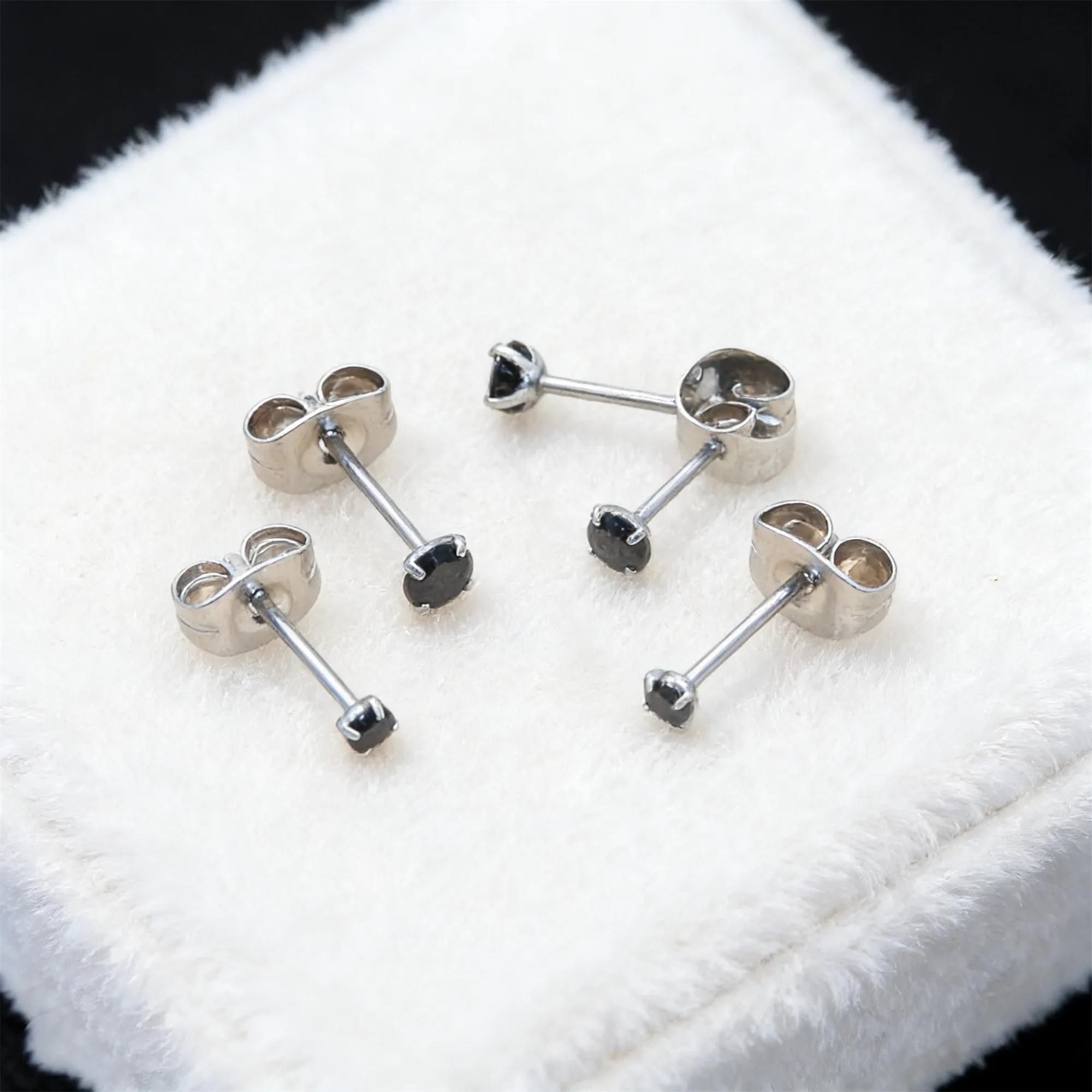 Stainless Steel 4-Prong Black Cubic Zirconia Earrings Studs Hypoallergenic Ear Cartilage with Needle 0.8mm Backs - Hot Sale