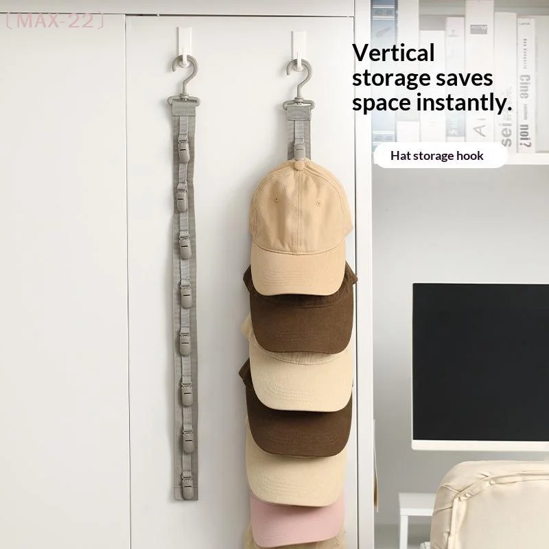 MAX-22Wardrobe Hat Rack Hanging Rope Hat Storage Clips Organizer Display For Baseball Caps Hanger For Closet Door Bedroom
