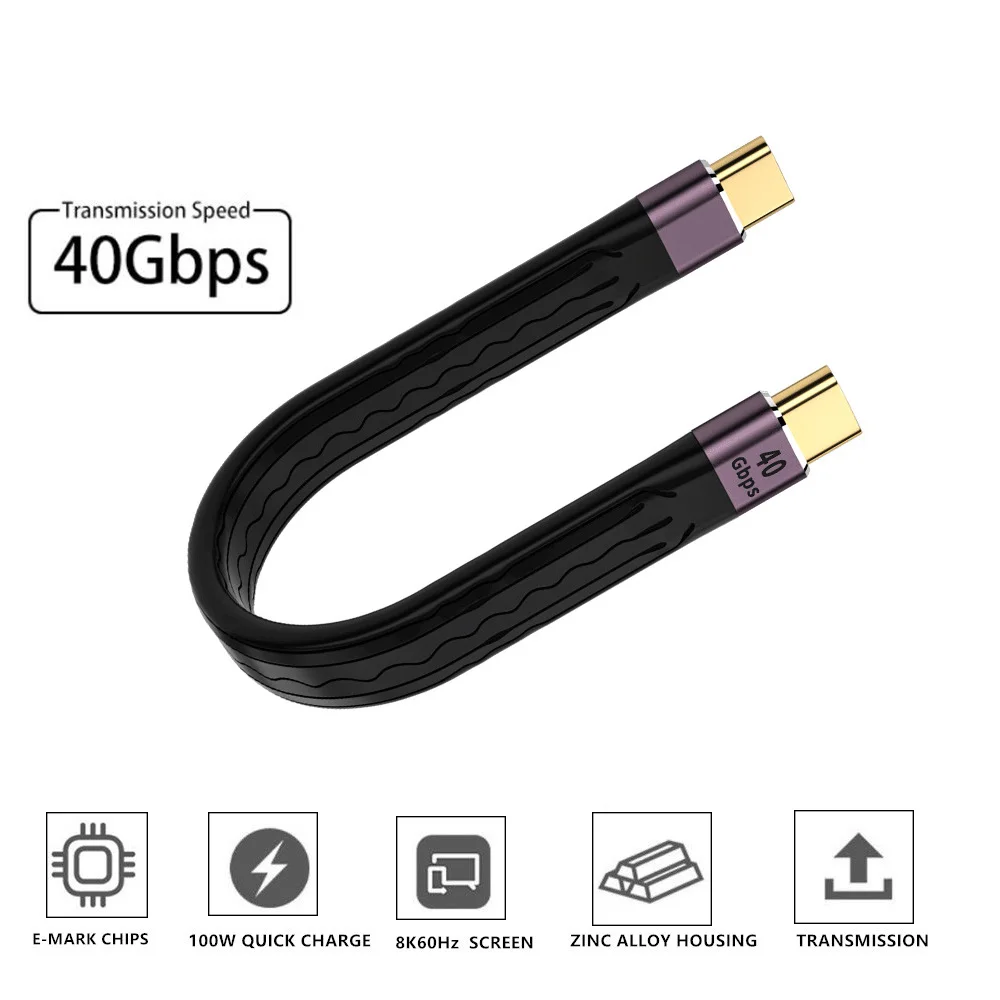 PD 100W Thunderbolt 3 cable Certified 40Gbps Type C to C USB Fast USB C for Macbook Pro Quick Charge Data Cable with Emark Chip