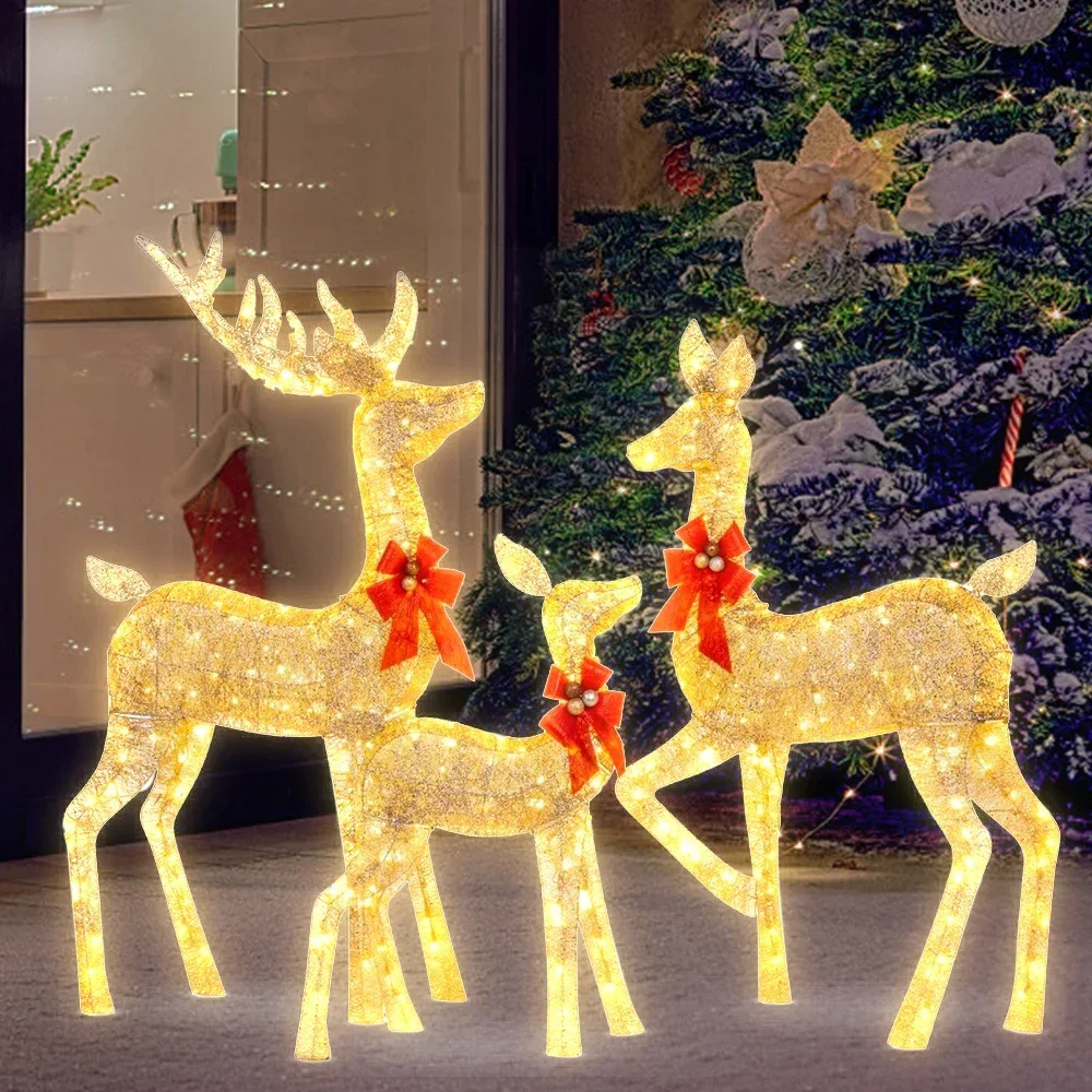 3Pcs Christmas Deer Decoration Light LED Reindeer Elk Luminous Sculptures Garden Lawn Outdoor Yard 2025 Christmas Ornaments