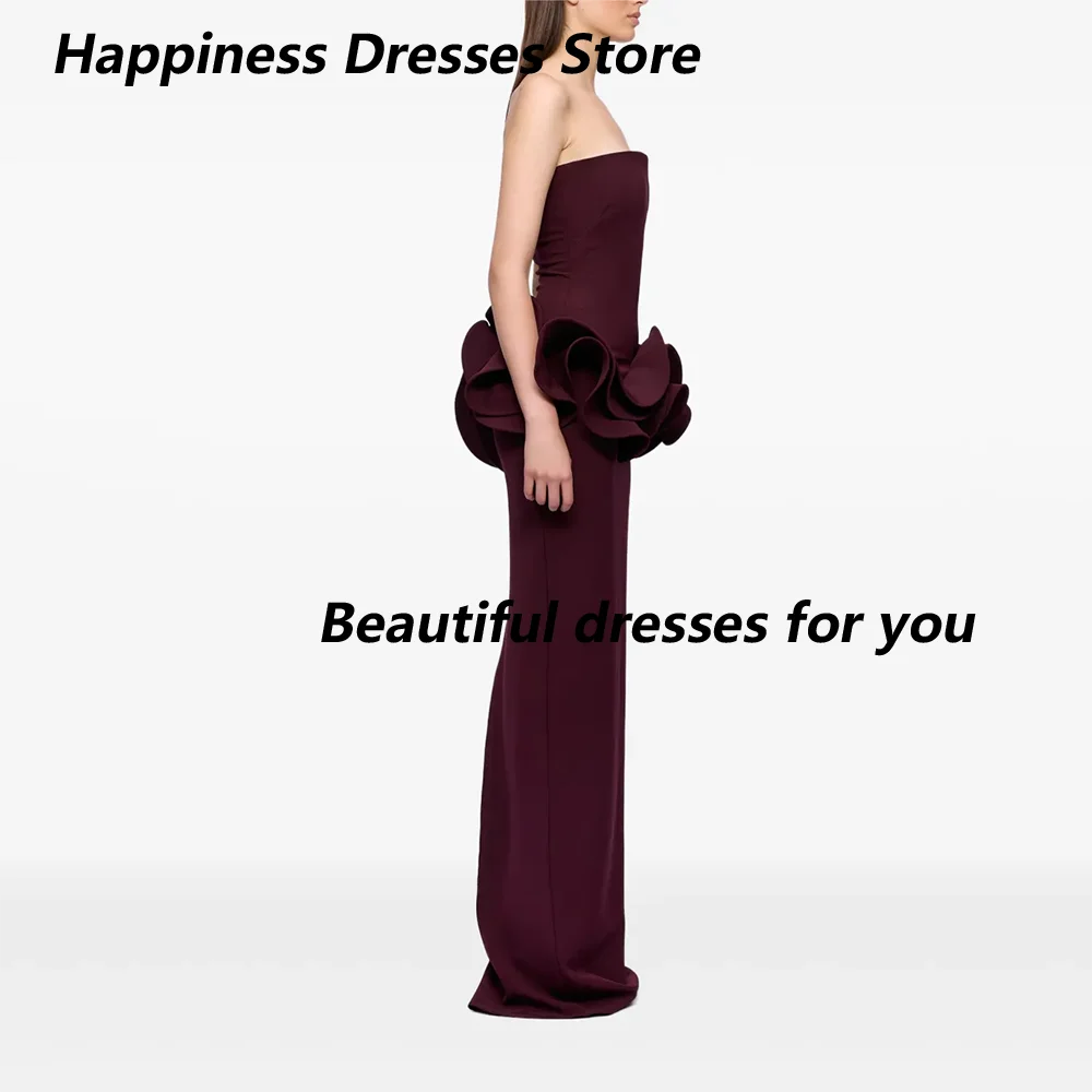 Bourgondische avondjurk Jersey vloerlengte sexy strapless backless galajurken mode rugsplit Saoedi-Arabische feestjurk