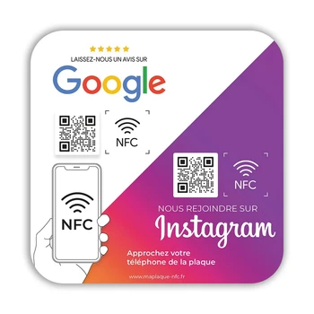 Segnaletica per social media 2 in 1 Recensione di Google Instagram Facebook Cartello acrilico NFC Tap o Scansione Segnale di revisione di Google Visualizzazione della piastra con codice QR