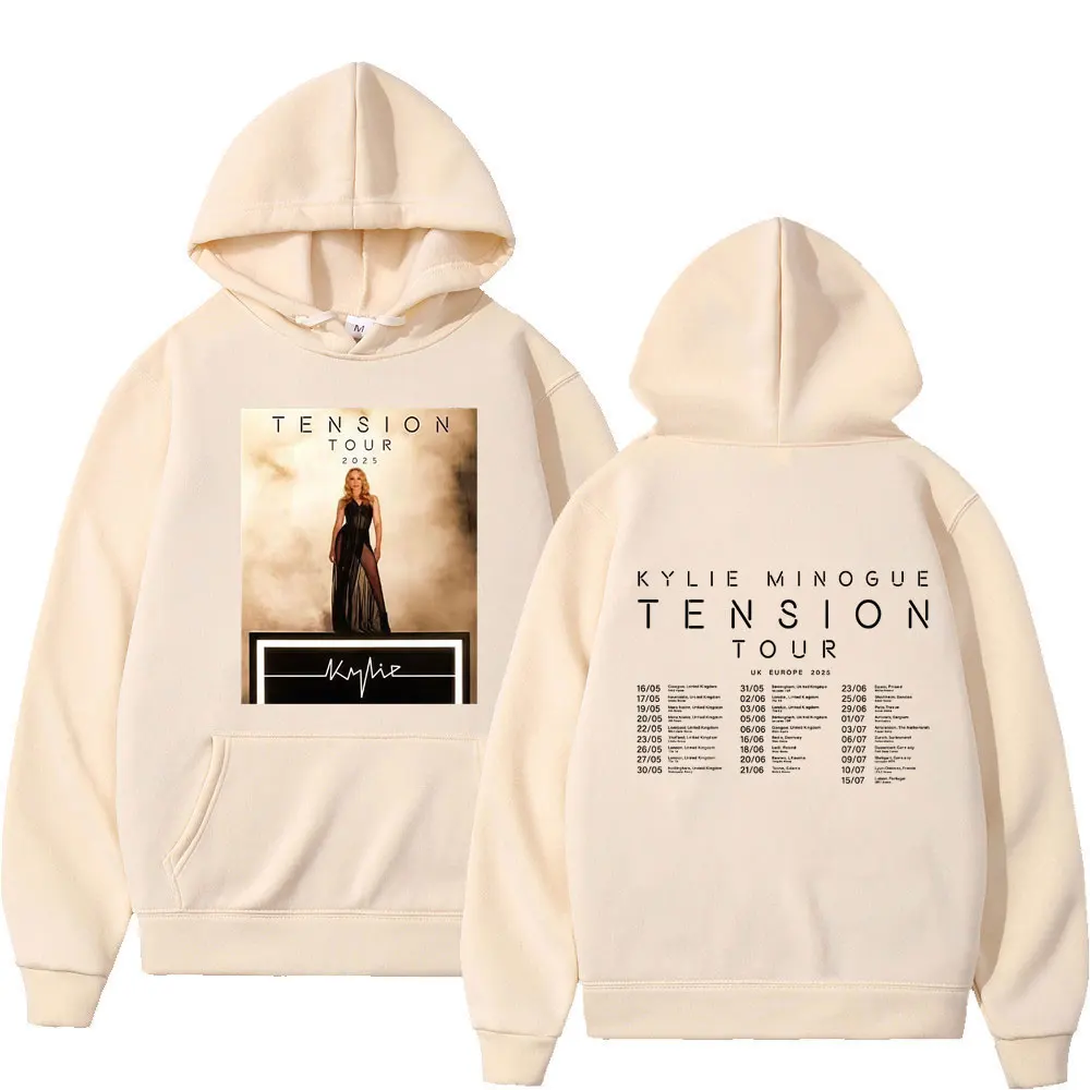 Sänger Kylie Minogue Tension World Tour 2025, bedruckter Kapuzenpullover für Herren und Damen, hochwertiger Pullover, langärmelig, übergroßes, lockeres Sweatshirt
