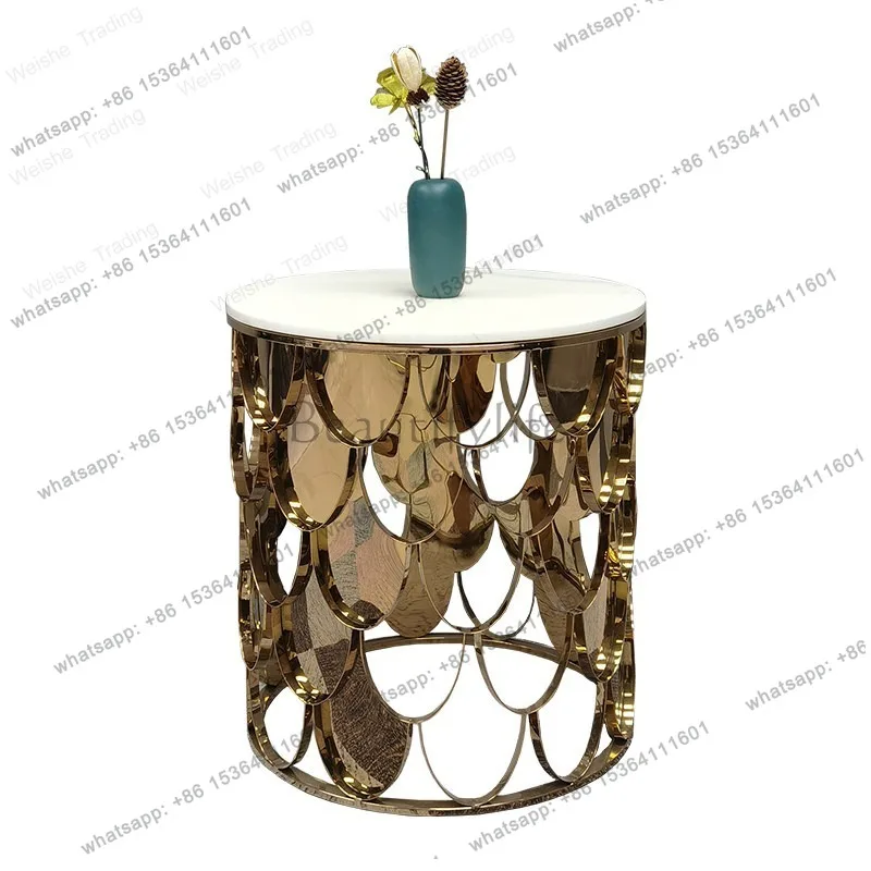 Modern stainless steel edge table glass living room furniture light luxury marble small coffee table round