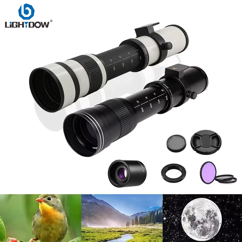 Lightdow 420-800mm f/8.3 Manual Telephoto Zoom Lens With 2X Converter+UV+CPL+FLD 3-in-1 Camera Filters Set for Canon Nikon Sony