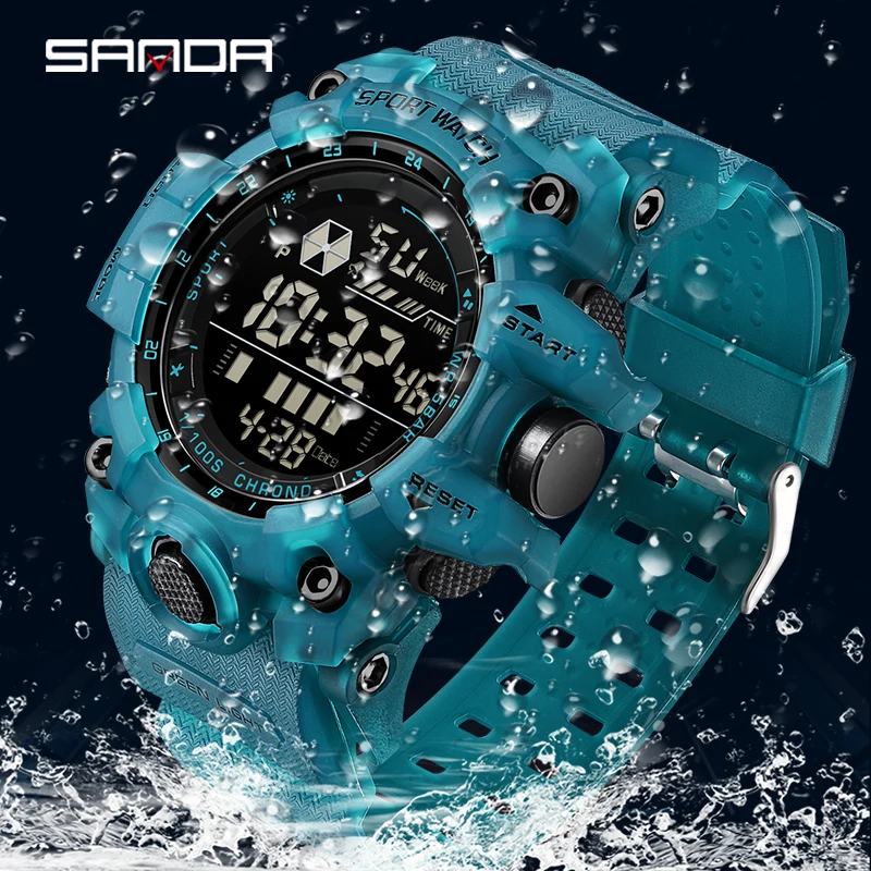 SANDA New Electronic Watches Men Outdoor Sports Waterproof Watch Fashion Simple LED Night Light Multifunctional Watches For Boy