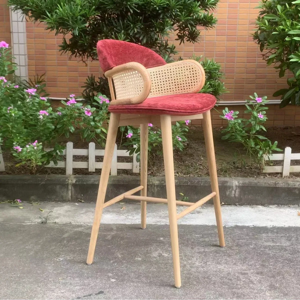 

✗x Modern Design Hotel Restaurant Furniture Kitchen Dining High Back Bar Stool Leather Wooden Bar Chair^