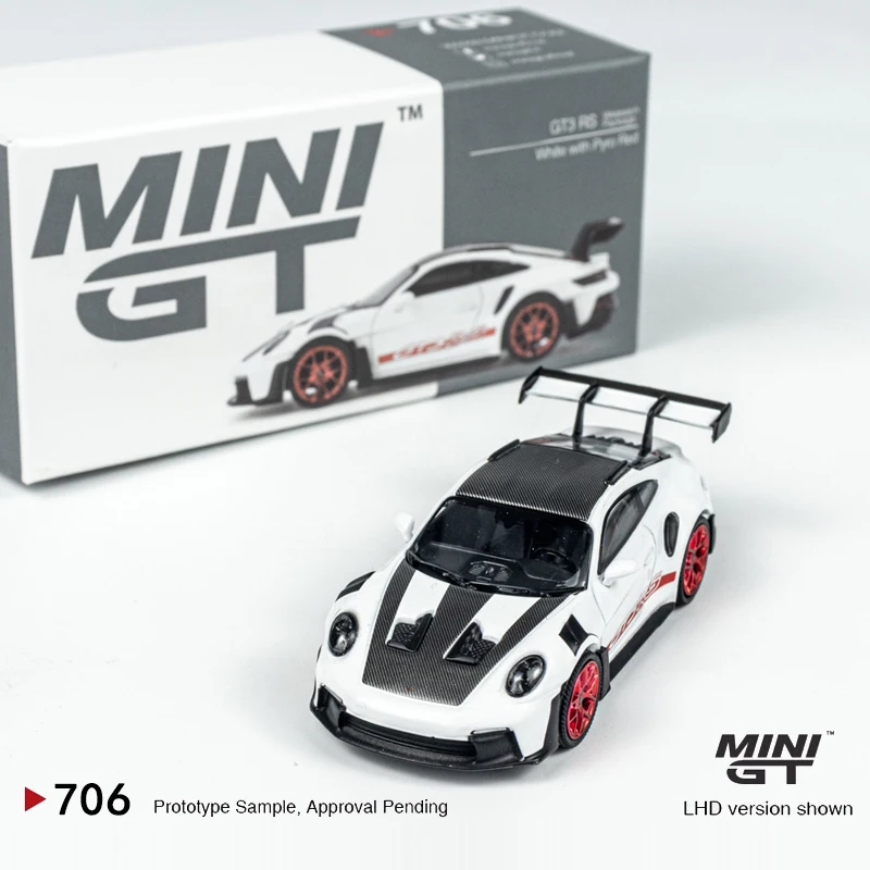 MINI GT 1/64 911 (992) GT3 RS Weissach Package White alloy car