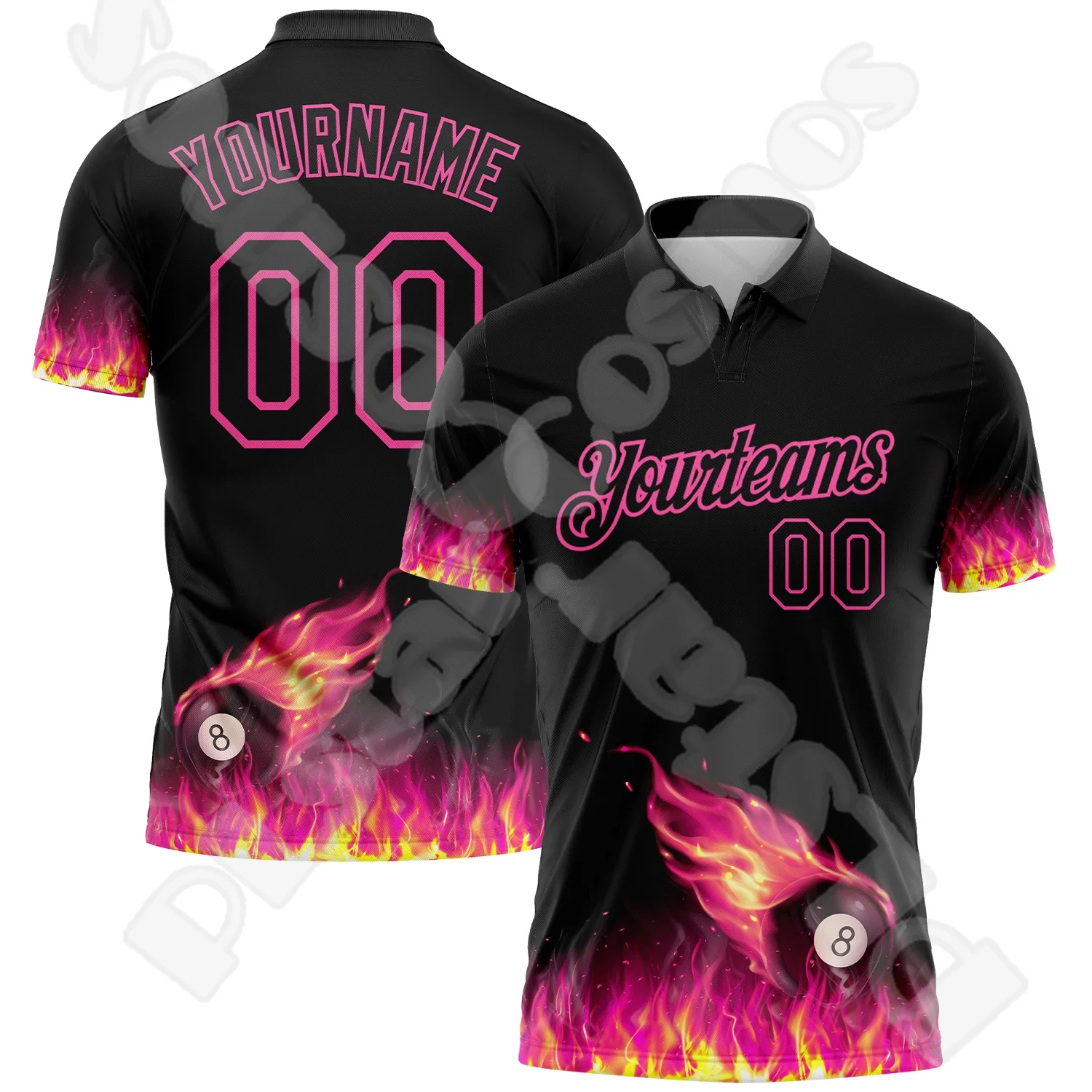 

Custom Name Billiards Vintage Flame Graffiti Tattoo Colorful 3DPrint Harajuku Summer Funny Short Sleeves Polo Jersey Shirts X1