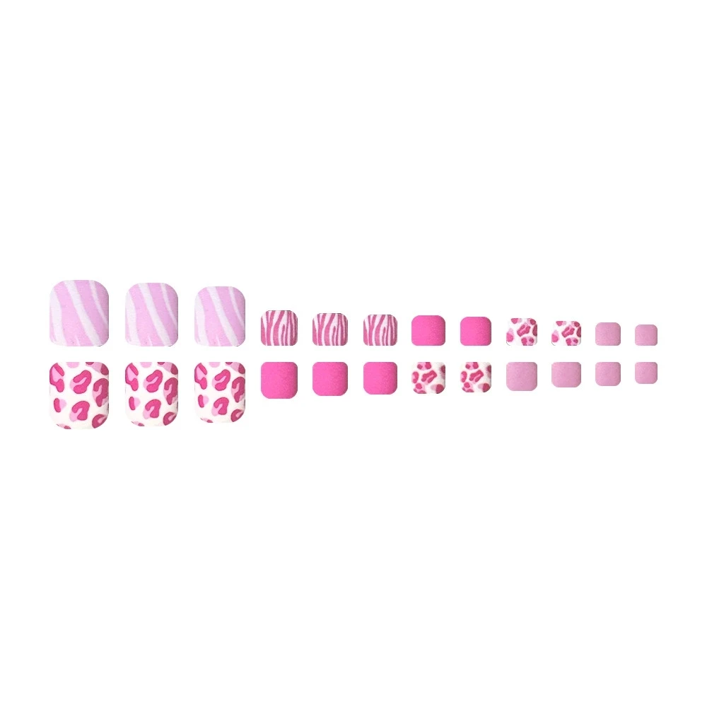Faux ongles de manucure imprimé léopard rose, 24 pièces, nouveaux orteils d'été, givrés y2k, détachables, à pression, courts
