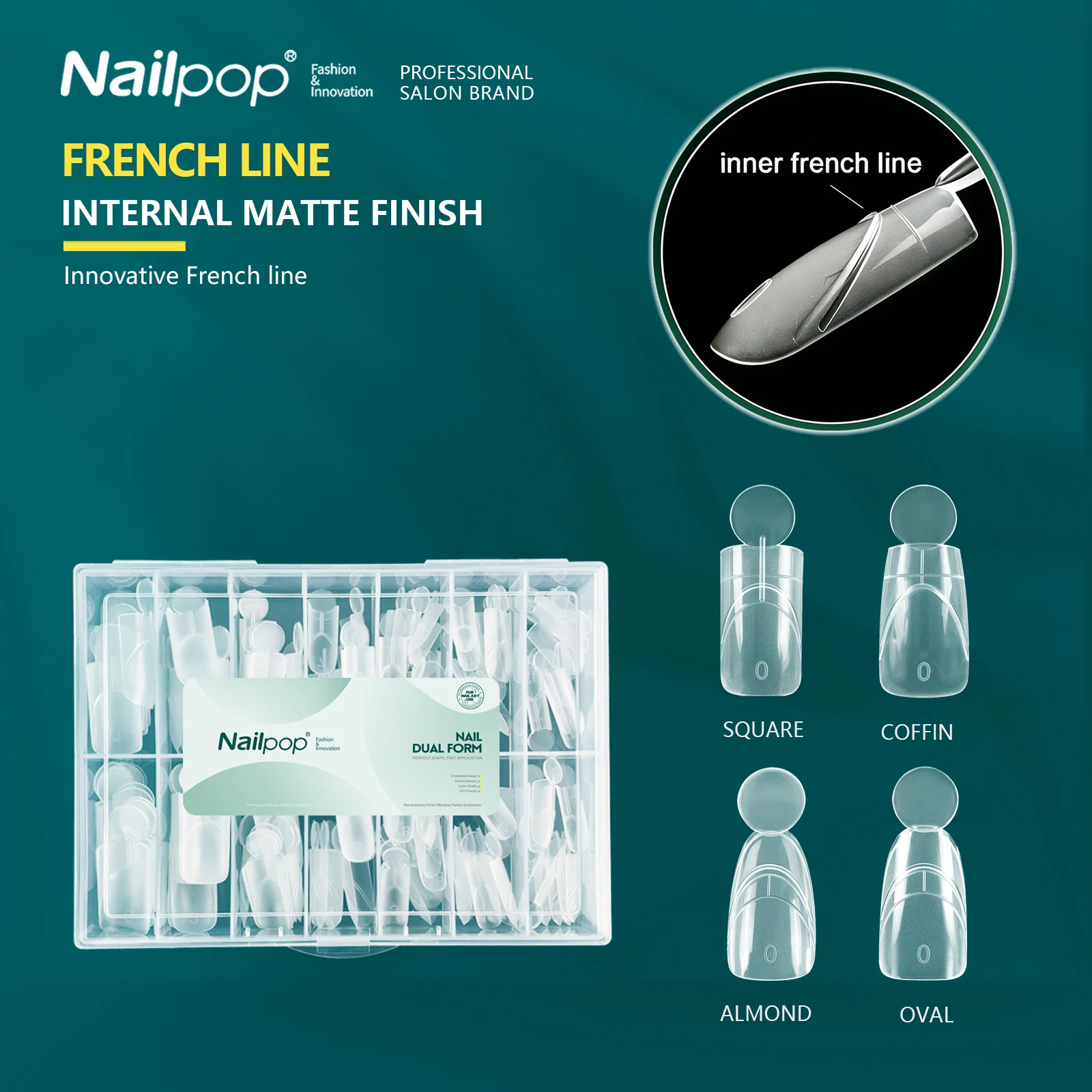 

140/280 шт. типсов для наращивания ногтей Nailpop Dual Form: квадратные, овальные, миндалевидные, с внутренней французской линией, матовые, прозрачные. Инструменты для DIY-наращивания и салонов красоты.