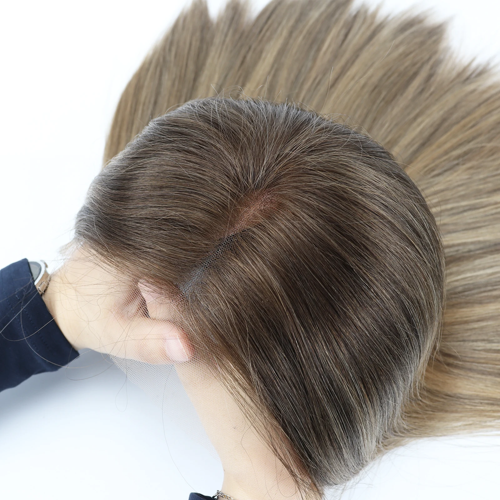 باروكة يهودية من الدانتيل مقاس 18 بوصة للنساء # باروكة شعر بشري أوروبية عذراء F4 مع دانتيل أمامي خط شعر طبيعي Sheitels Kosher #3