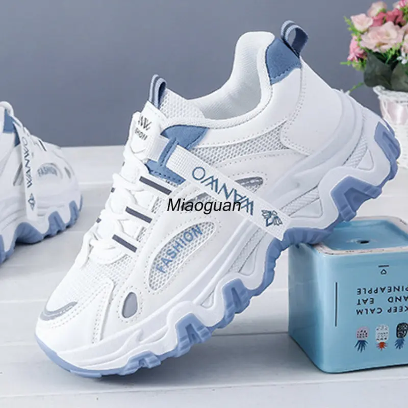 Women New Chunky Sneakers Women Breathable Mesh Casual Platform Sneakers Tennis Female Platform Lace Up Vulcanized Shoes Spring