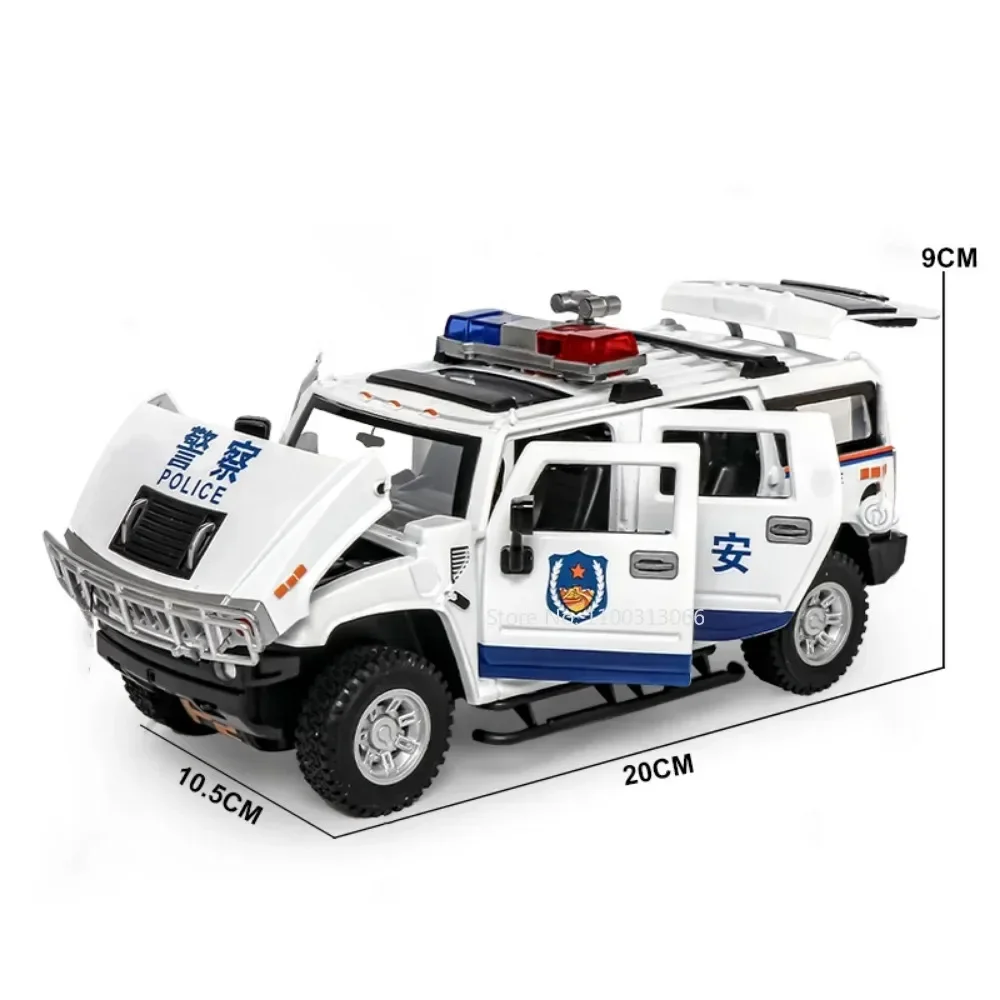 1:24 hummer h2 carro de polícia modelo de brinquedo liga diecast awst carros 6 portas abertas luz de som puxar para trás veículo off-road presentes do festival