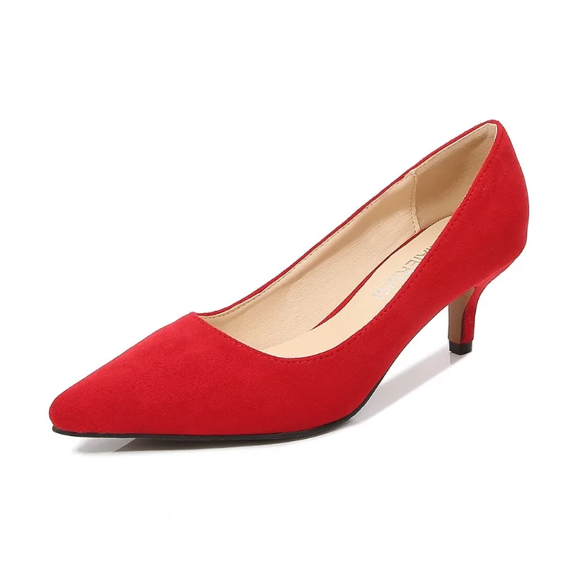 Women Suede Single Shoes 5CM Fashion Pointed Toe Slip-On High Heels Spring Autumn Shallow Mouth Stiletto Pumps Large Size 45 46