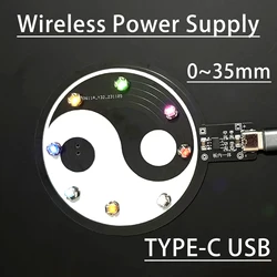 0~35mm Wireless Power Supply Transmitter Coil  induction Integration TYPE-C USB DC 5V + 5pcs receiver Led Lamp