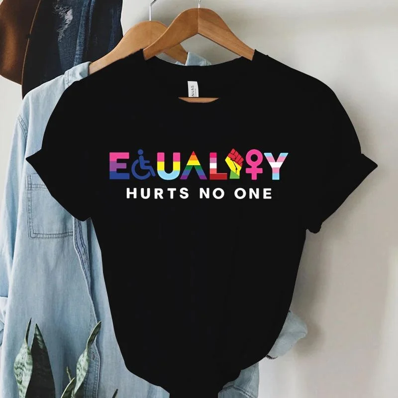 New Feminist Equality Hurts No One LGBTQ Print T Shirts Summer Cool Loose Short Sleeve Women Casual Round Neck Tees Top