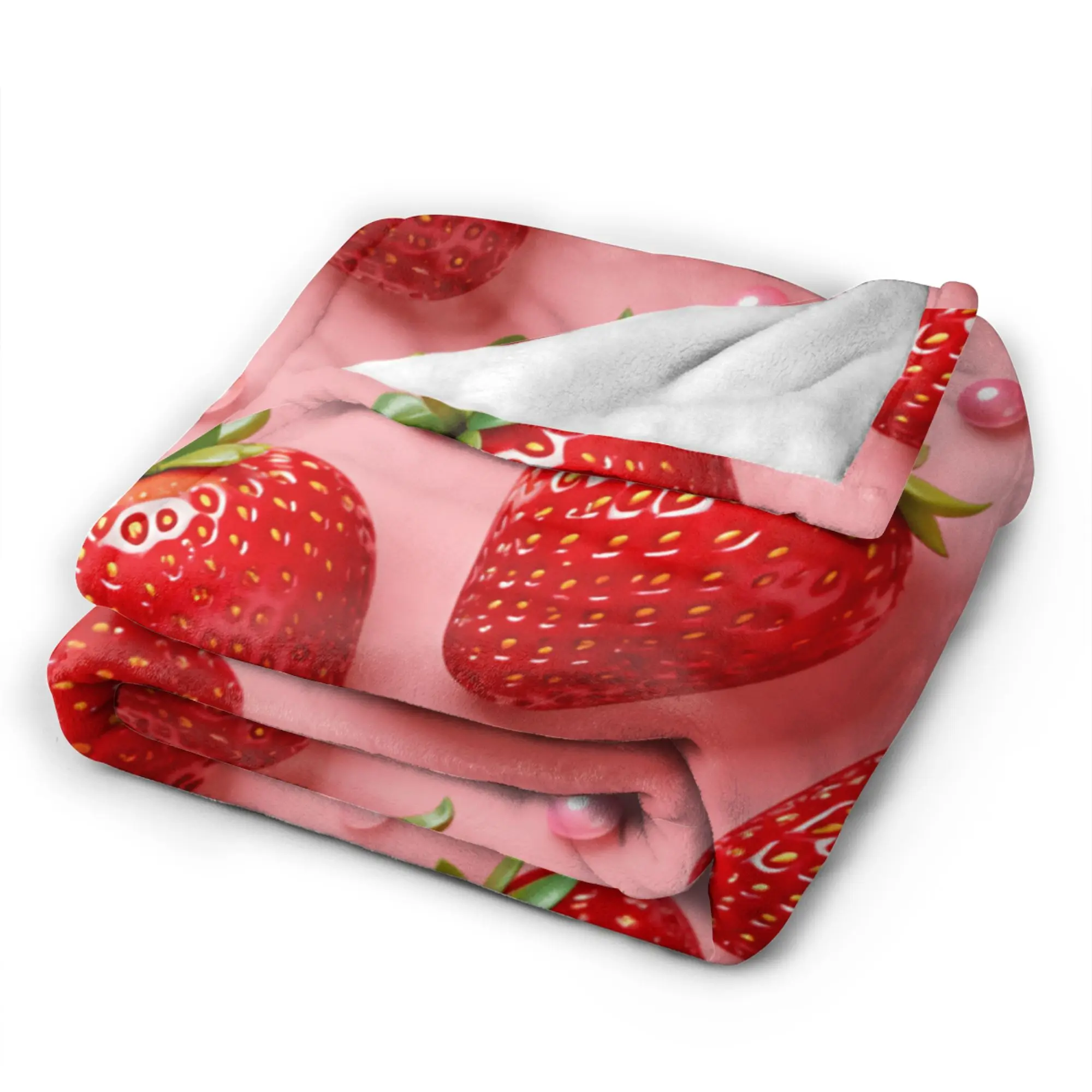 3D Strawberry Seamless Pattern Blanket Warm  Throw Blanket Winter Kids Adults Living Room Camping Bedspread