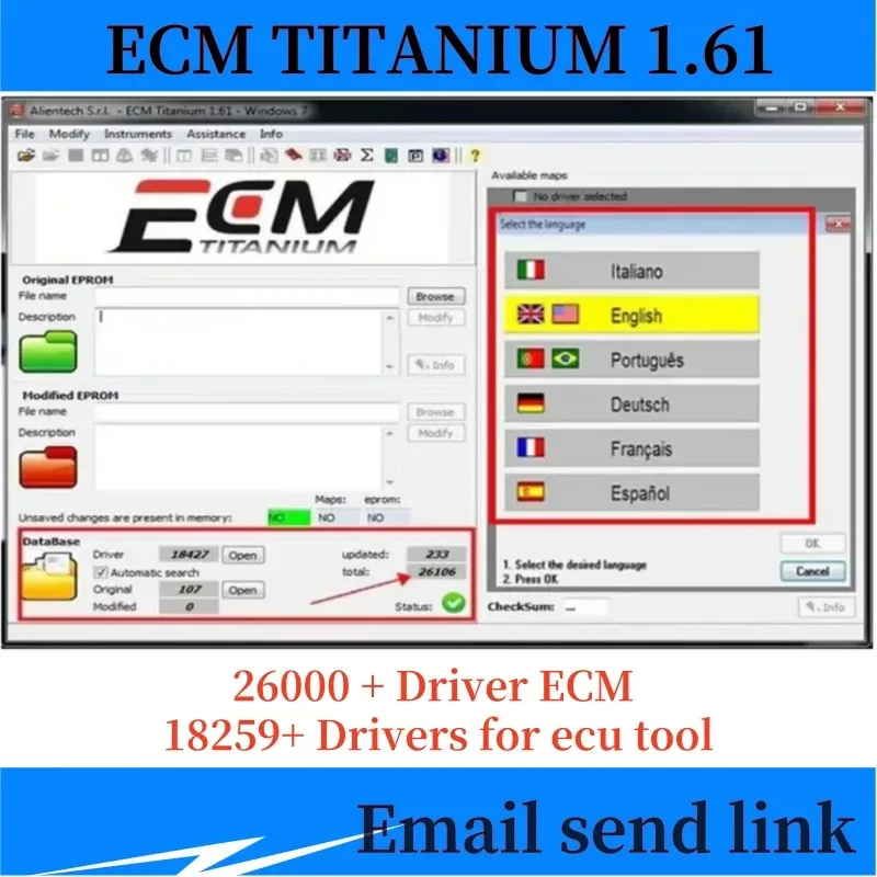 

ECM TITANIUM 1.61 With 26000 + Driver ECM 18259+ Drivers for ecu tool
