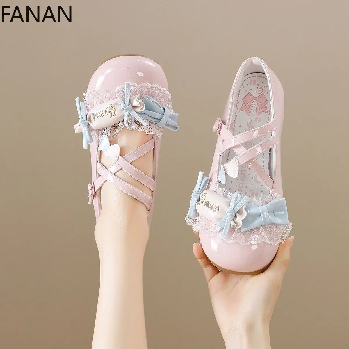 

Candy Flats Lolita Mid Heels Pumps Bow Lace Round Head College Style JK Platform Elegant Princess Shoes Sandals